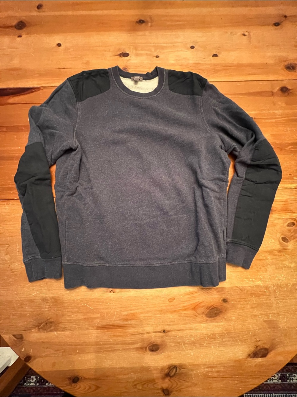 Men's Vince Navy Crewneck Sweater with Contrast Elbow Patches 100% Cotten size L